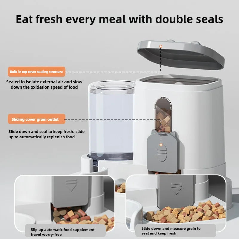 Comedero Automático Antiderrame 2 en 1 para Gatos y Perros – Comida y Agua por Gravedad