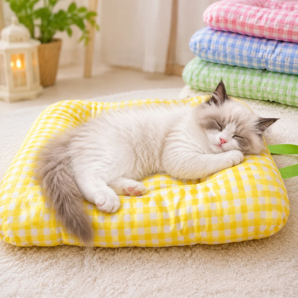 Cama Cojín a Cuadros para Gatos y Perros Pequeños – Suave, Transpirable y Decorativa