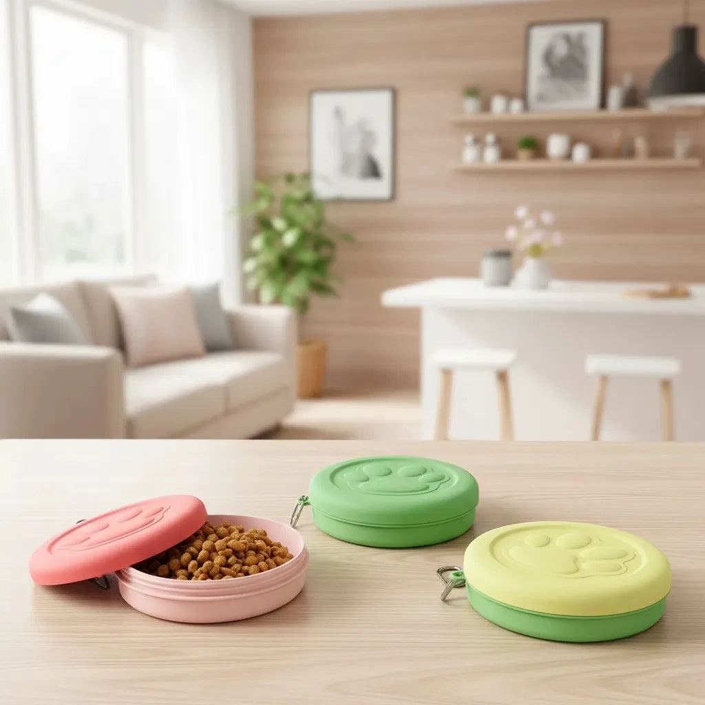 Cuenco Portátil 2 en 1 para Perros – Comida, Agua y Compartimento de Snacks para Senderismo y Acampada