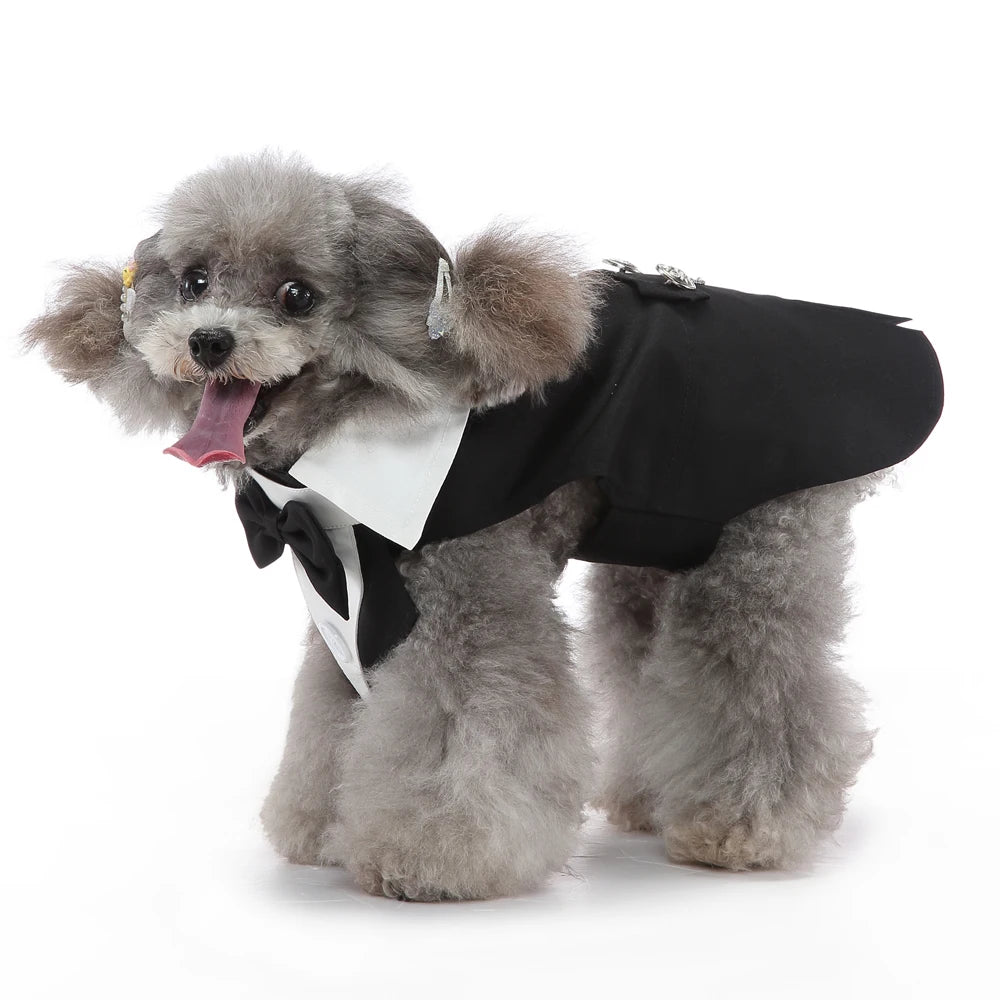 Esmoquin Formal con Pajarita para Perros y Gatos – Traje Elegante para Bodas, Halloween y Fiestas | Tallas XS a XL