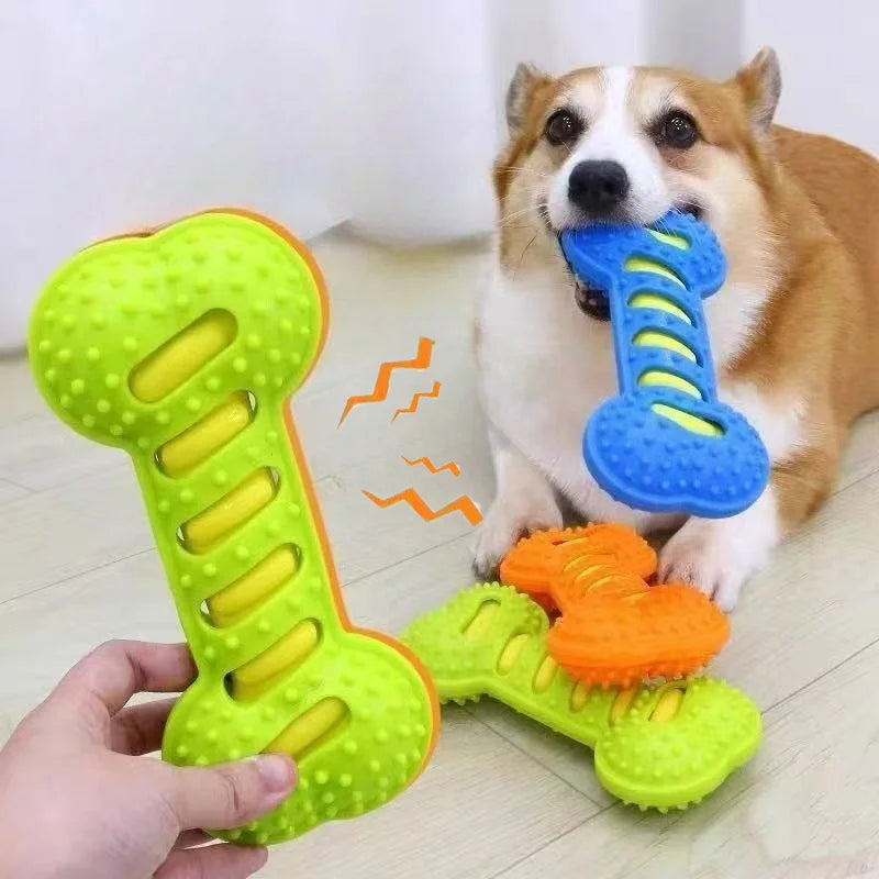 Hueso de Goma con Sonido para Perros - Resistente a Mordiscos 19x9 cm
