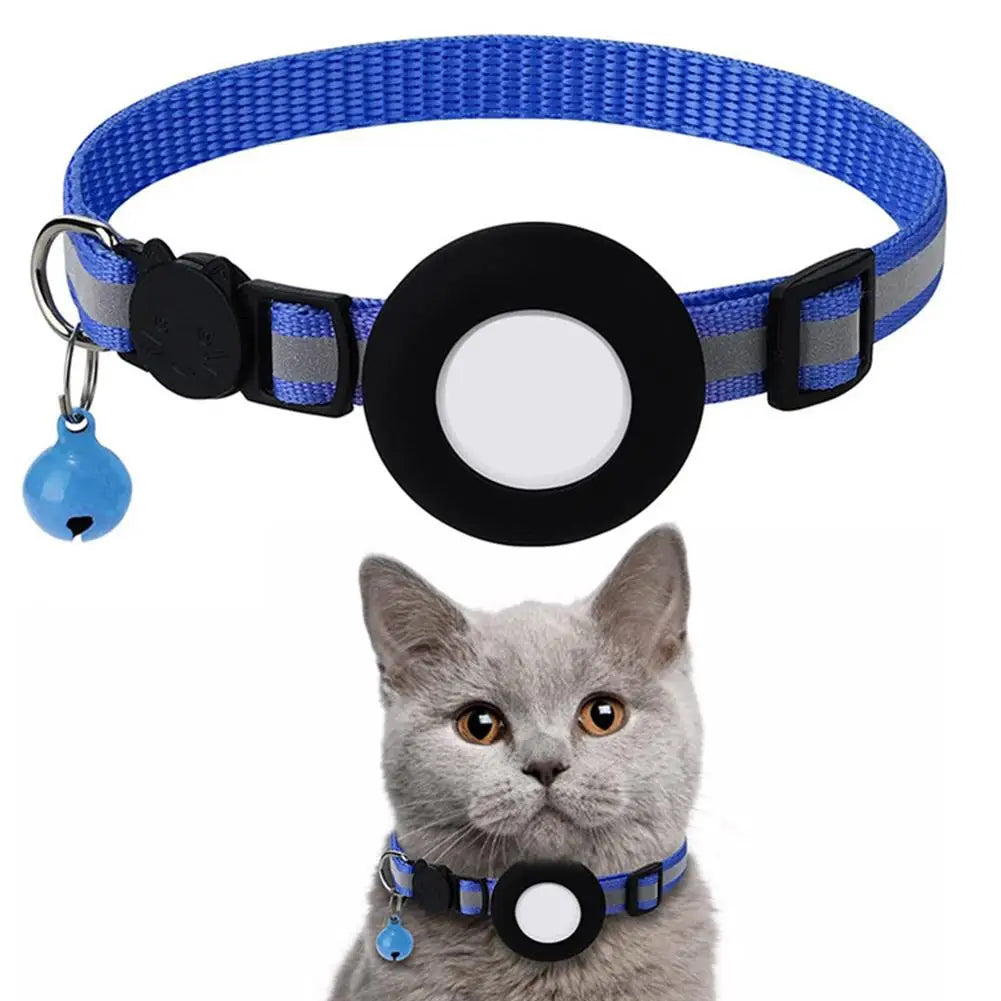 Collar Reflectante para Gatos con Funda para AirTag — Cascabel, Colgante de Dirección y Huellas