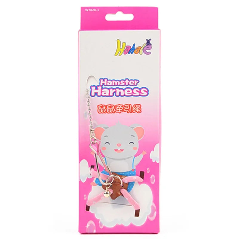 Arnés con Correa y Cascabel para Hámsters, Ratones, Hurones y Roedores — Suave, Ajustable, Azul y Rosa