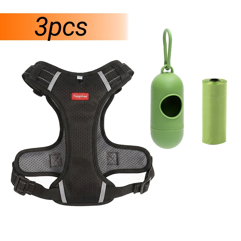 Arnés Chaleco para Perro y Gato con Dispensador de Bolsas — Reflectante y Transpirable