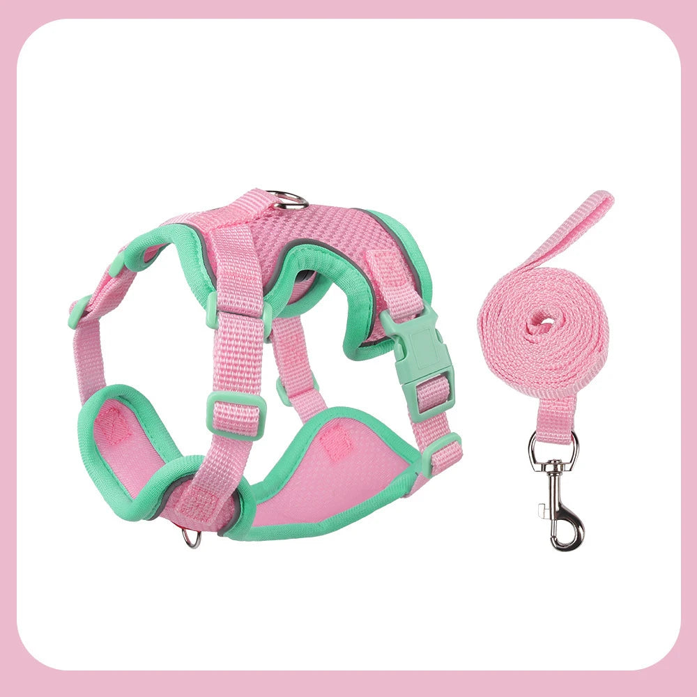 Arnés de Malla Transpirable con Correa Extensible para Gatos y Perros — Reflectante, Antipérdida, Tallas S–XL