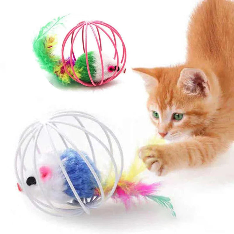Juguete Interactivo para Gatos - Ratón en Jaula con Arena para Perseguir