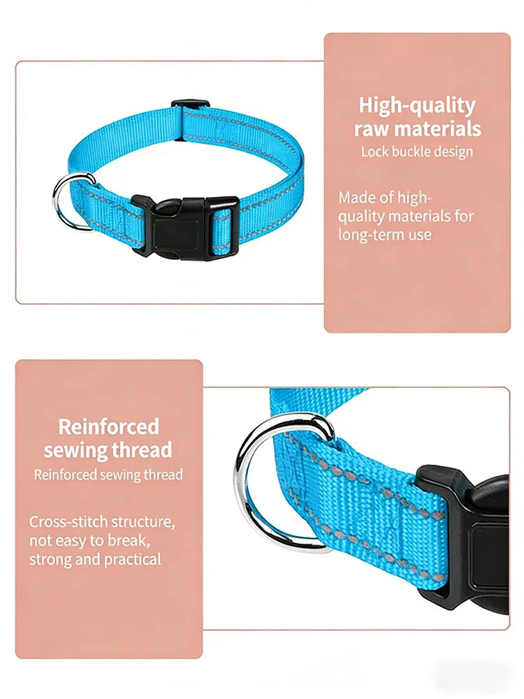 Reflective Pet Collar Adjustable Nylon Collar For Dogs Cats Anti Slip Anti Choke Pet Walking Collar Durable Pet Accessories