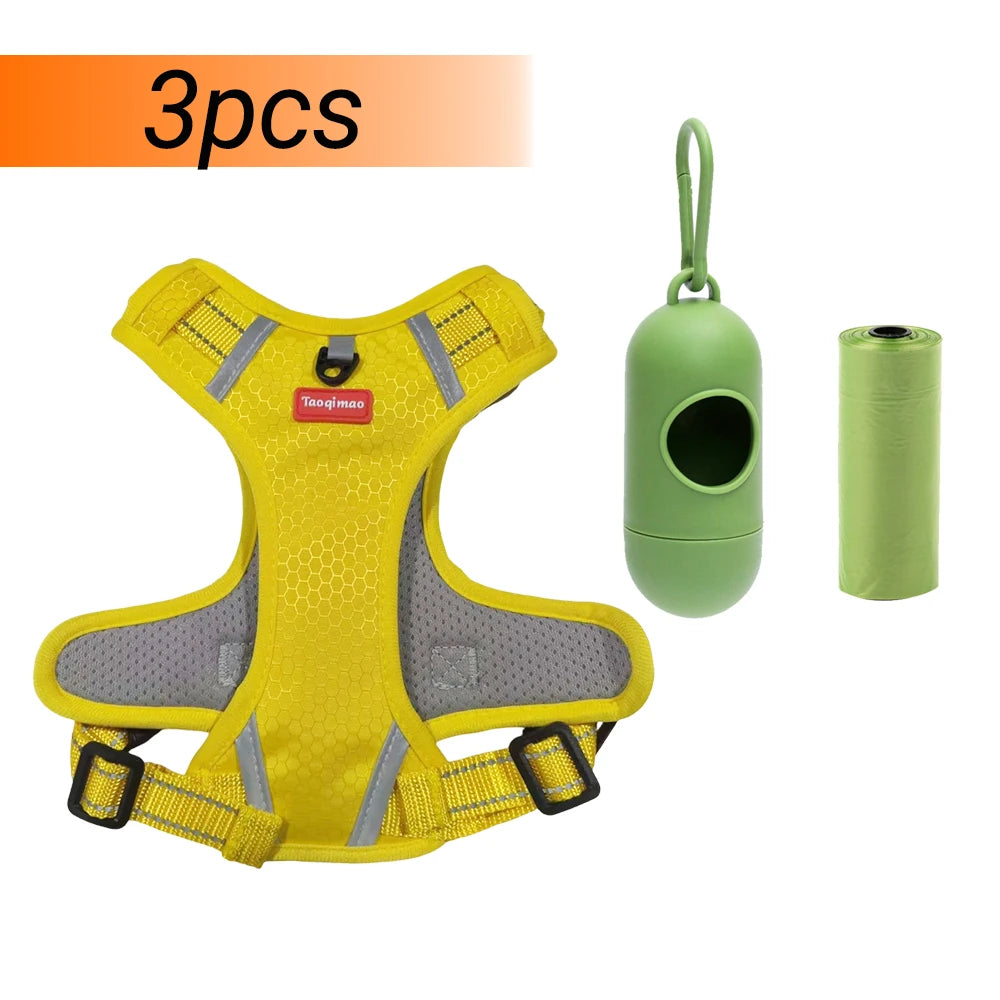 Arnés Chaleco para Perro y Gato con Dispensador de Bolsas — Reflectante y Transpirable