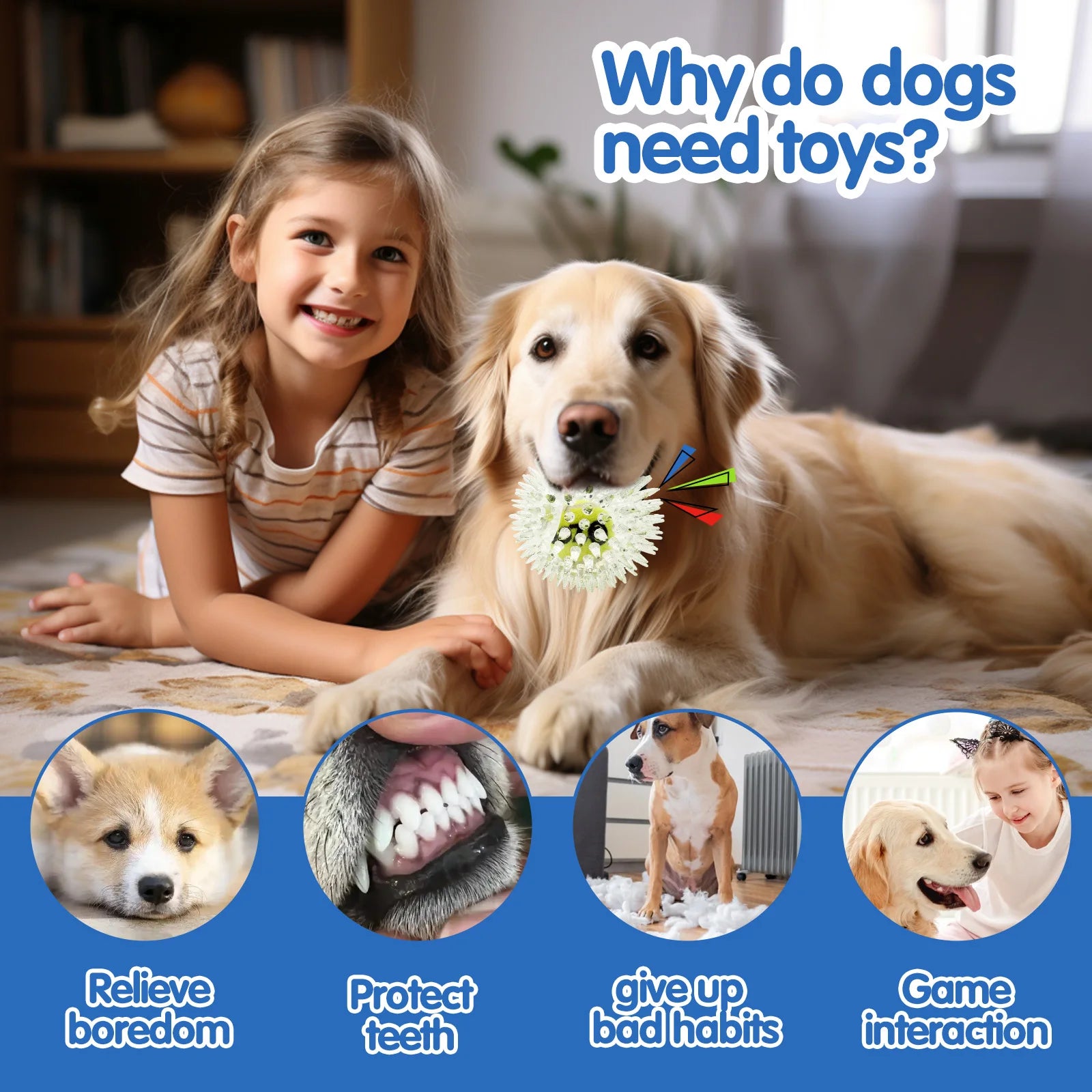 Pelota de Tenis de Goma con Púas y Sonido para Perros - Limpieza Dental para Todas las Razas