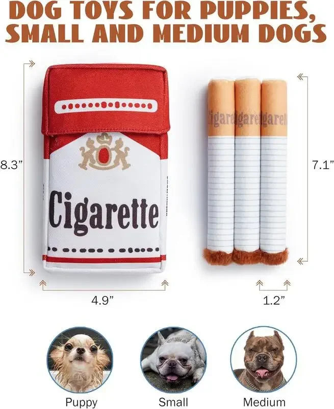 Juguete de Peluche Divertido para Perros - Pack de Cigarrillos con Sonido (21x11 cm)
