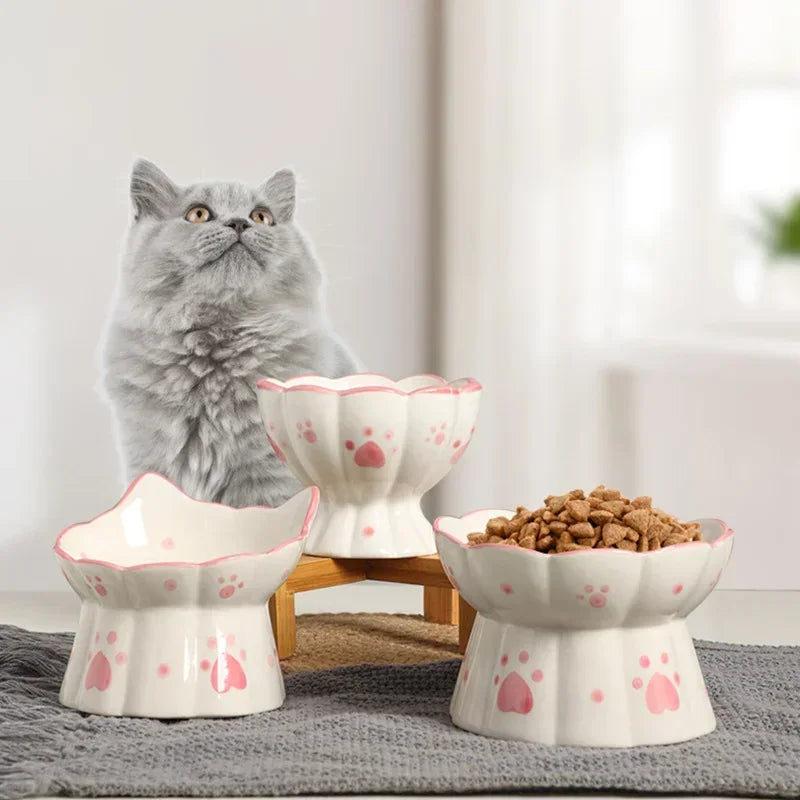 Set de Cuencos de Cerámica Elevados para Gatos y Cachorros – Comida, Agua y Snacks