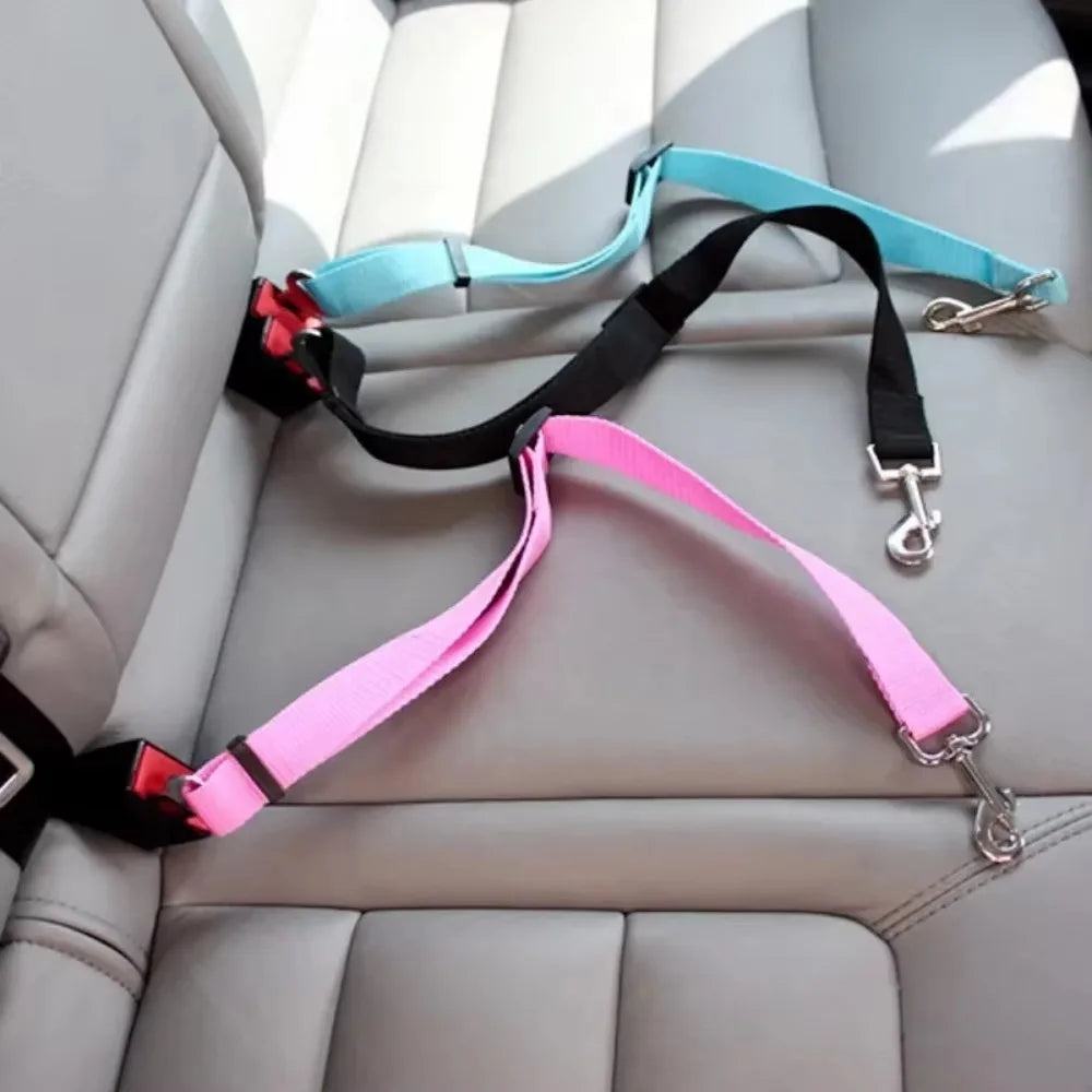 Cinturón de Seguridad para Coche para Perros y Gatos — Nylon Ajustable, Cierre Rápido, 10 Colores