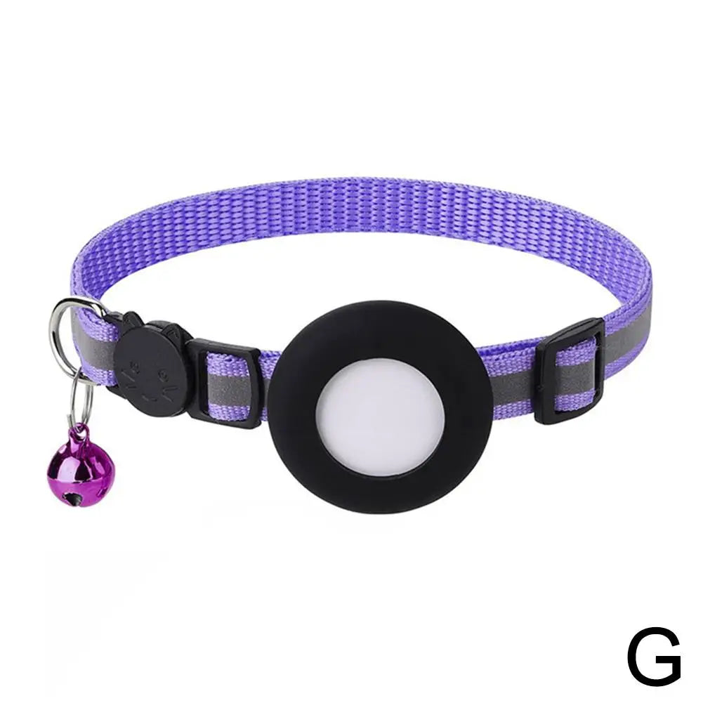 Collar Reflectante para Gatos con Funda para AirTag — Cascabel, Colgante de Dirección y Huellas