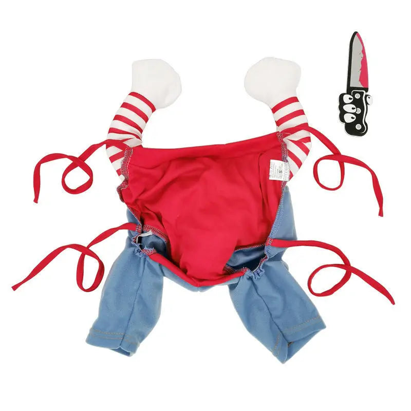 Set Disfraz de Muñeca Diabólica para Perros y Gatos – Sudadera, Gorro y Cuchillo de Espuma | Tallas S a XL