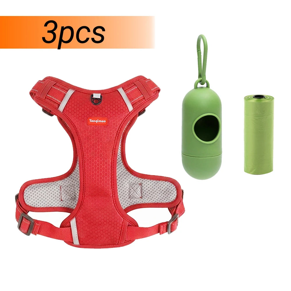 Arnés Chaleco para Perro y Gato con Dispensador de Bolsas — Reflectante y Transpirable