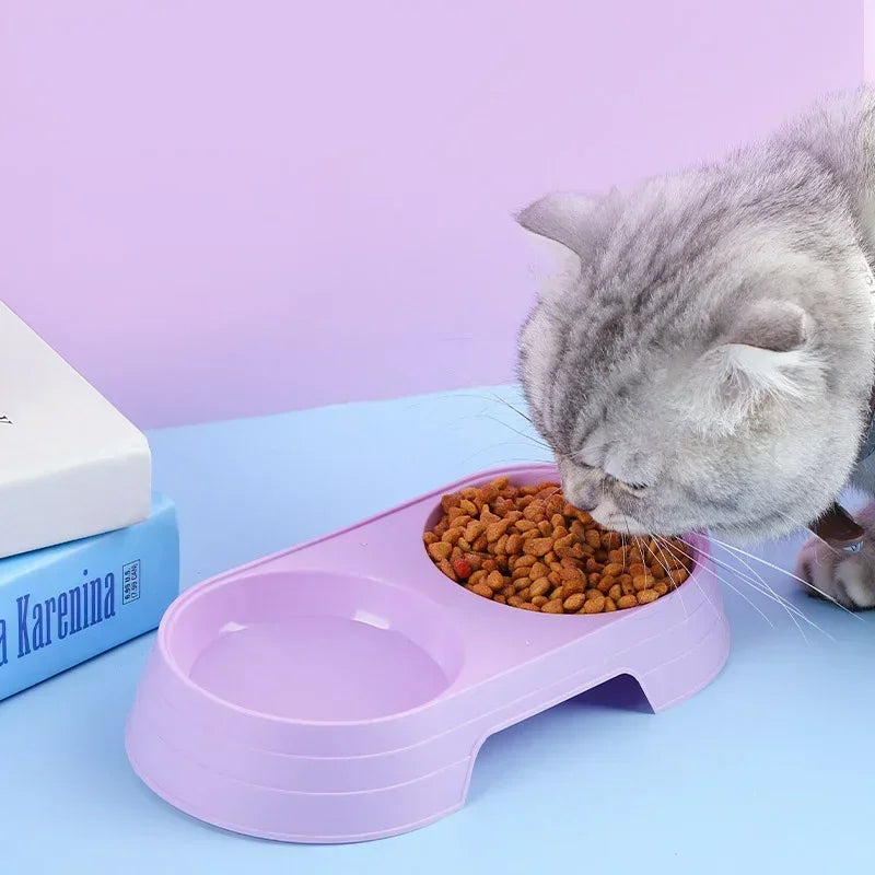 Comedero Doble para Perros y Gatos – Cuenco Macaron con Compartimento de Agua y Comida