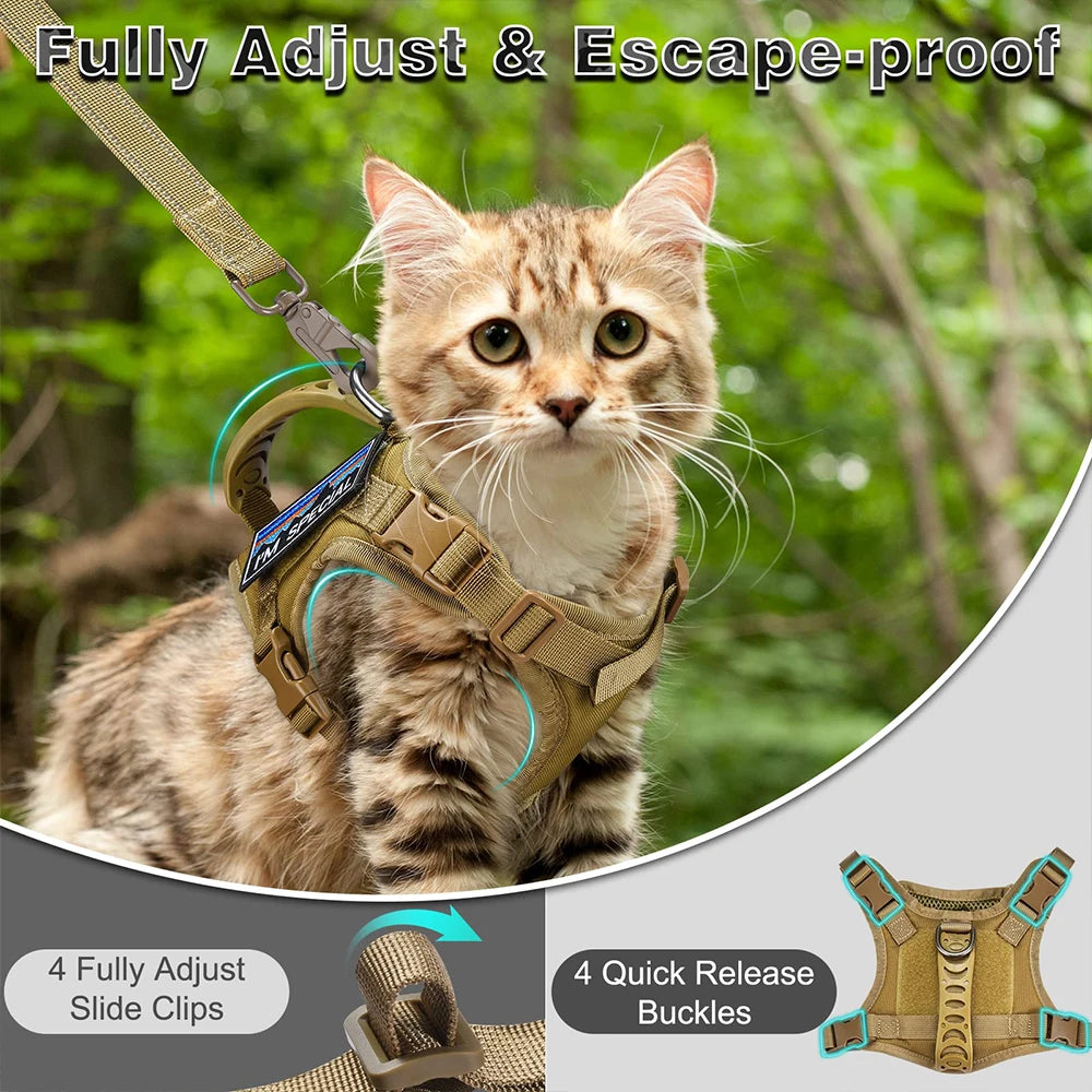 Arnés Táctico Antipérdida para Gatos y Perros Pequeños — Chaleco con Cojín de Aire, Asa de Control, Talla Única Ajustable