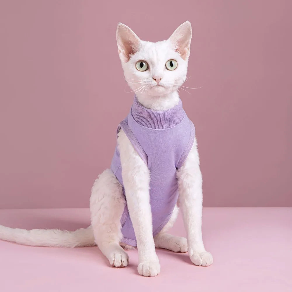 Soft Pet Cats Surgery Recovery Suit Breathable Anti-Lick Bodysuit for Wound Care and Postoperative Recovery Pet Clothing Apparel