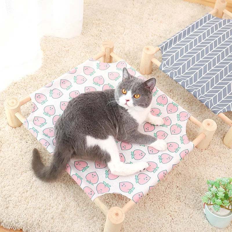 Cama Elevada de Madera para Gatos y Perros Pequeños