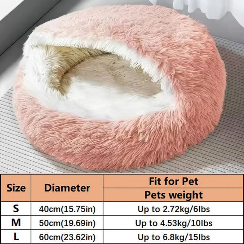 Cama Redonda Semiabierta Tipo Concha para Gatos y Perros Pequeños – 2 en 1, Felpa Cálida, S, M y L