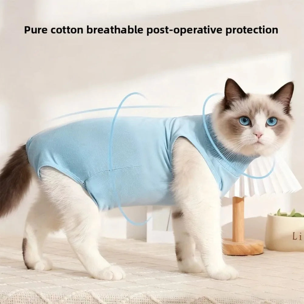 Soft Pet Cats Surgery Recovery Suit Breathable Anti-Lick Bodysuit for Wound Care and Postoperative Recovery Pet Clothing Apparel